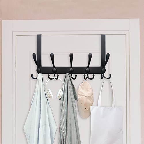 WEBI Over The Door Hook Door Hanger Hook Rack with 5 Tri Hooks for Hanging Coats, Door Towel Rack Door Coat Hanger Over Door Coat Rack for Behind Back of Bathroom,Black,2 Packs - Image 2