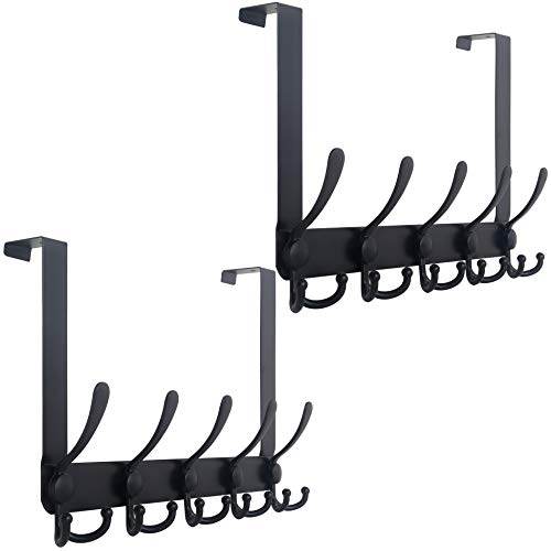 WEBI Over The Door Hook Door Hanger Hook Rack with 5 Tri Hooks for Hanging Coats, Door Towel Rack Door Coat Hanger Over Door Coat Rack for Behind Back of Bathroom,Black,2 Packs - Image 1