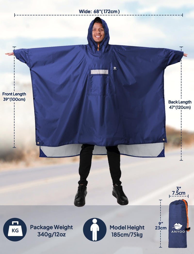 ANYOO Hooded Rain Poncho for Adults with Pocket, Waterproof Lightweight Rain Coats for Men Women Reusable Rain Jacket for Emergency Camping Outdoor Activities - Image 2