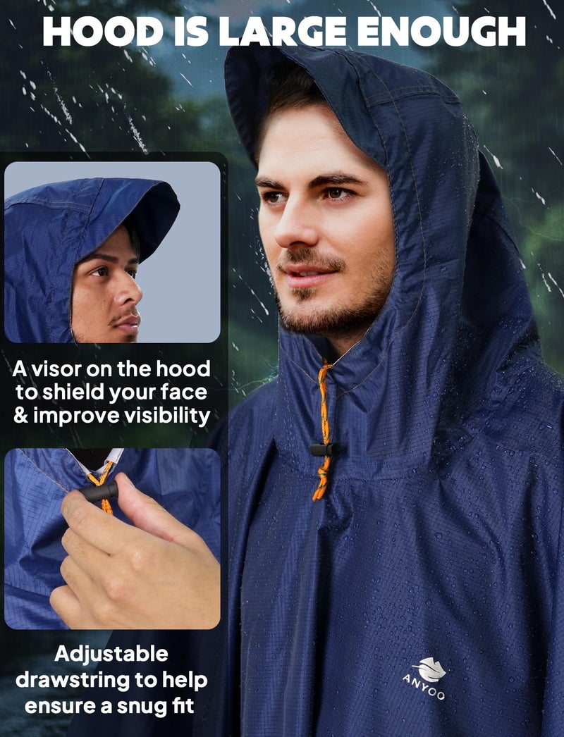 ANYOO Hooded Rain Poncho for Adults with Pocket, Waterproof Lightweight Rain Coats for Men Women Reusable Rain Jacket for Emergency Camping Outdoor Activities - Image 4