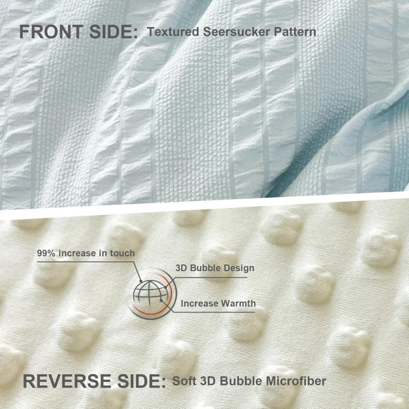 tohrisa Boho Comforter Set Full Size Striped Pleats Bohemian Seersucker Bedding Set All Season Soft Cozy 3 Pieces Quilt with 2 Pillowcases(80"X90" Light Blue) - Image 3