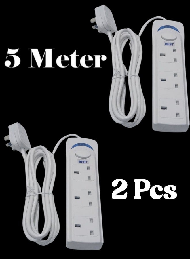 بست 5 متر (قطعتان) أفضل سلك تمديد لشريط الطاقة ثلاثي الاتجاهات، 5 متر، 3 منافذ، كابل طويل جدًا، تمديد مقبس الطاقة للمنزل والمكتب والمطبخ والسفر، (أبيض) ((5 متر)) ((عبوة من قطعتين)) - Image 1