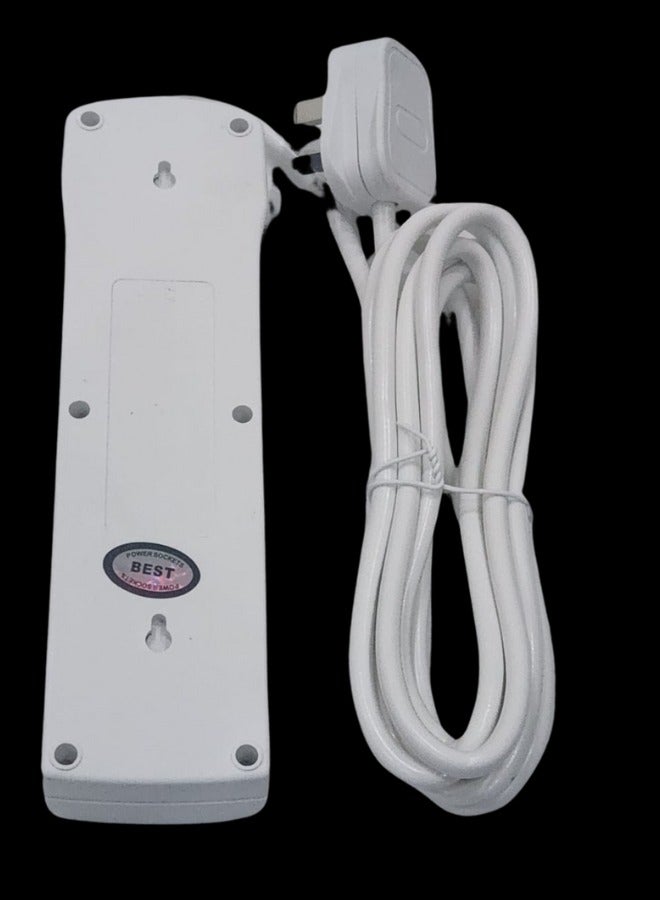 بست 5 متر (قطعتان) أفضل سلك تمديد لشريط الطاقة ثلاثي الاتجاهات، 5 متر، 3 منافذ، كابل طويل جدًا، تمديد مقبس الطاقة للمنزل والمكتب والمطبخ والسفر، (أبيض) ((5 متر)) ((عبوة من قطعتين)) - Image 2