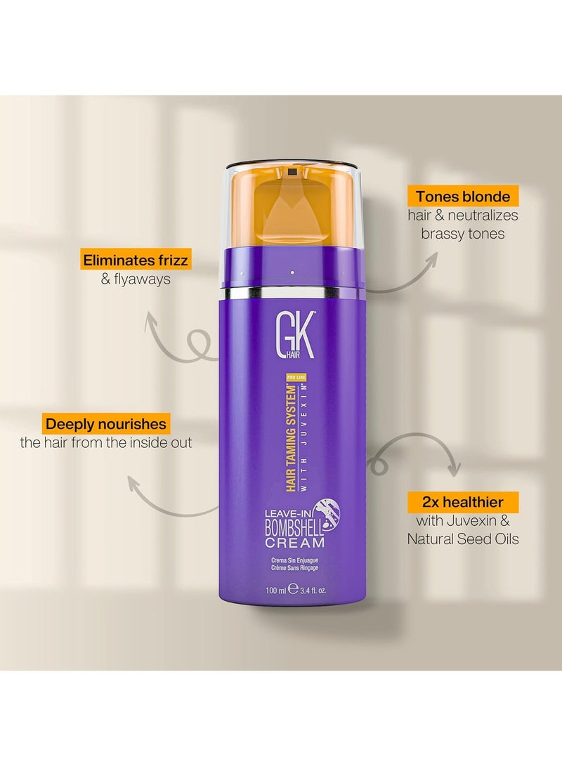 GK Hair Leave In Bombshell Purple Cream (3.4 Fl Oz/100ml) Conditioning Smoothing Moisturizing Hydrating Frizz Control for Blonde Damaged Hair Removes Yellow Brassy Tones Flyaways - Image 5