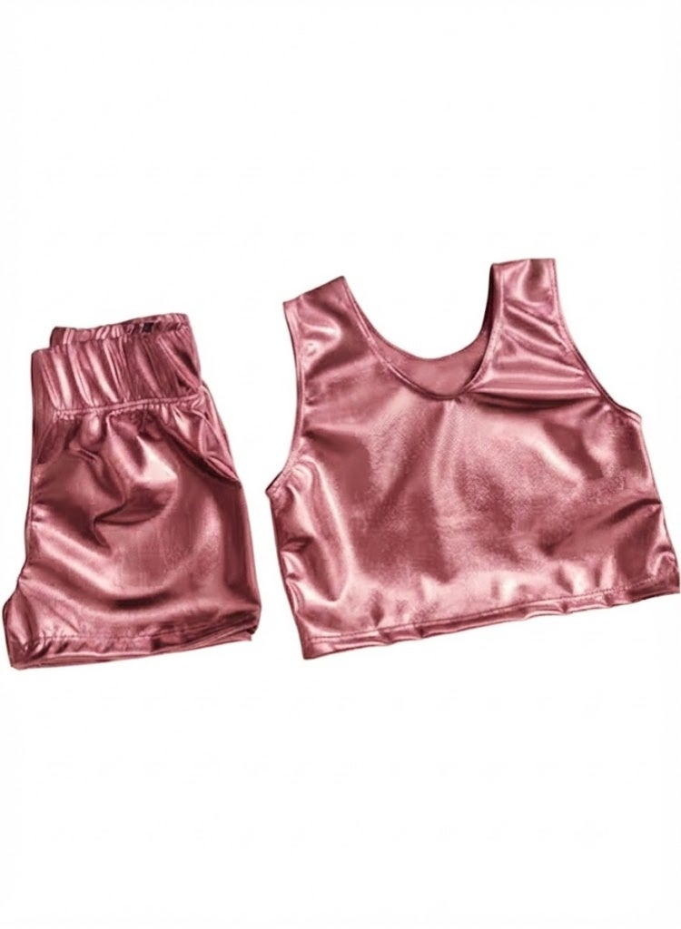 Girls' disco gymnastics and sports outfit, crop top and shorts