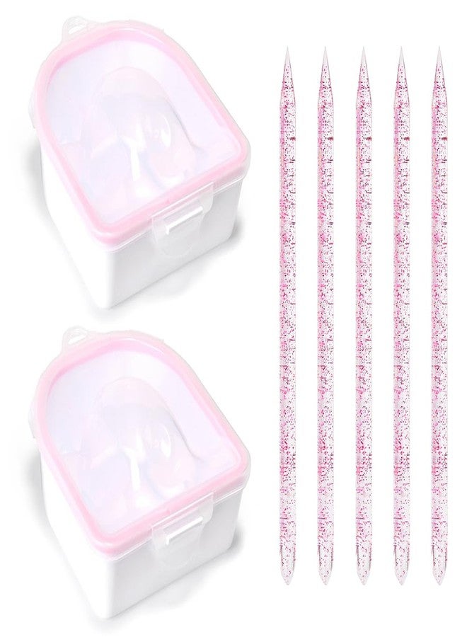 Rolabling Nail Soaking Bowl Set 2PCS Nail Soak Off Bowl with 5PCS Acrylic Sticks Nail Cuticle Pusher Manicure Remover Tool Kit (7, Pink) - Image 1