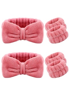 La Jolie Jasmin 6 Pieces Spa Headband Wrist Washband Scrunchies Cuffs for Washing Face, Towel Wristbands Hair Headband Face Wash Wristband for Women Girls Makeup Prevent Liquids from Spilling Down Your Arms (Pink) 