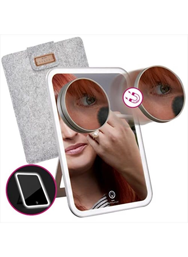 stylPro Makeup Vanity Mirror with Magnetic 10x Magnifying Mirror, Rechargeable, Dimmable Lights, Adjustable Stand, Soft Luxury Travel Case & USB Charging Cable - Image 1