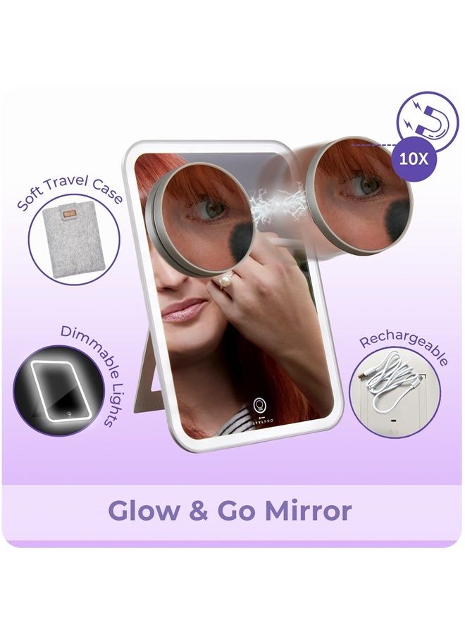 stylPro Makeup Vanity Mirror with Magnetic 10x Magnifying Mirror, Rechargeable, Dimmable Lights, Adjustable Stand, Soft Luxury Travel Case & USB Charging Cable - Image 2