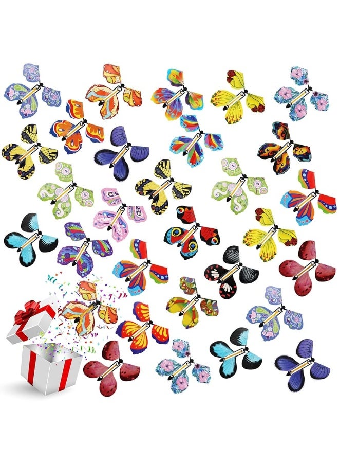 Chenkaiyang 20 Pcs Magic Flying Butterfly Wind Up Butterfly Toy Rubber Band Powered Flying Butterflies Surprise Gift for Explosion Box Envelope Wedding Birthday Party 20 Classic Style - Image 2