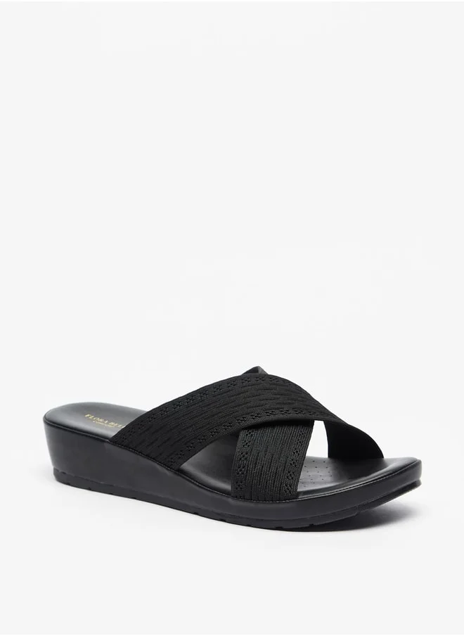 فلورا بيلا من شو إكسبرس Textured Slip-On Cross Strap Sandals with Wedge Heels
