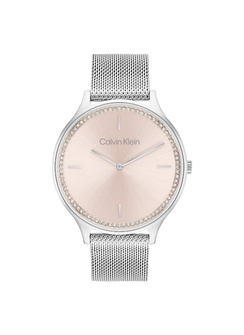 CALVIN KLEIN ساعة نسائية دائرية أنالوج بعلبة وردية اللون - 25100004  - Image 1