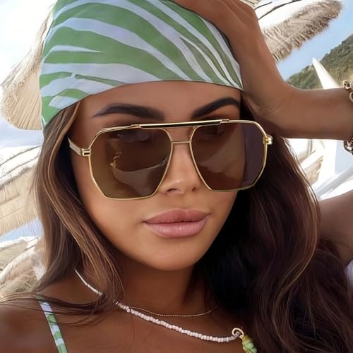 SODQW Oversized Tangle Free Aviator Sunglasses for Women Men Square Polarized UV400 Fashion Trendy Sun Glasses - Image 2