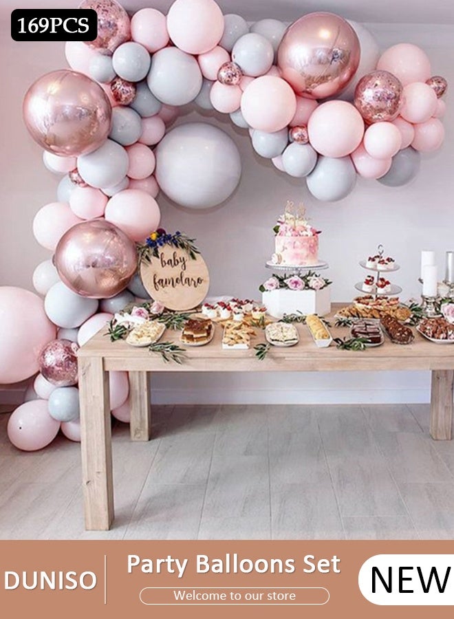 DUNISO 170pcs Multicolor Balloon Garland Arch Kit Metallic Pink and Grey Pastel Latex Balloons Set For Baby Wedding Birthday Party Background Decorations - Image 1