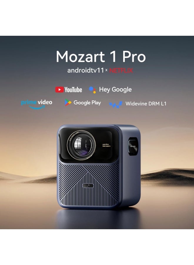 wanbo - Upgraded Mozart 1 Pro 4K Supported Projector with Android TV 11, 1200 ANSI Smart Projector with WiFi and Bluetooth. 16W Speakers, Auto Focus & Keystone, Home Outdoor Projector with Netflix 10000+ Apps - Image 1