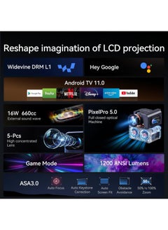 wanbo Upgraded Mozart 1 Pro 4K Supported Projector with Android TV 11, 1200 ANSI Smart Projector with WiFi and Bluetooth. 16W Speakers, Auto Focus & Keystone, Home Outdoor Projector with Netflix 10000+ Apps  - Image 2