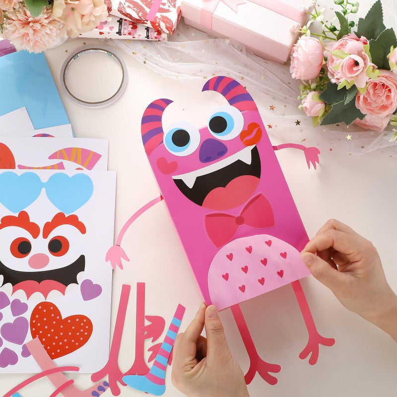 Chivertion 12 Sets Valentine Box Craft Kits Valentines Monster Paper Box Crafts Bulk Make Your Own DIY Ornament for Valentine Exchange Gift School Home Family Party Supplies - Image 3