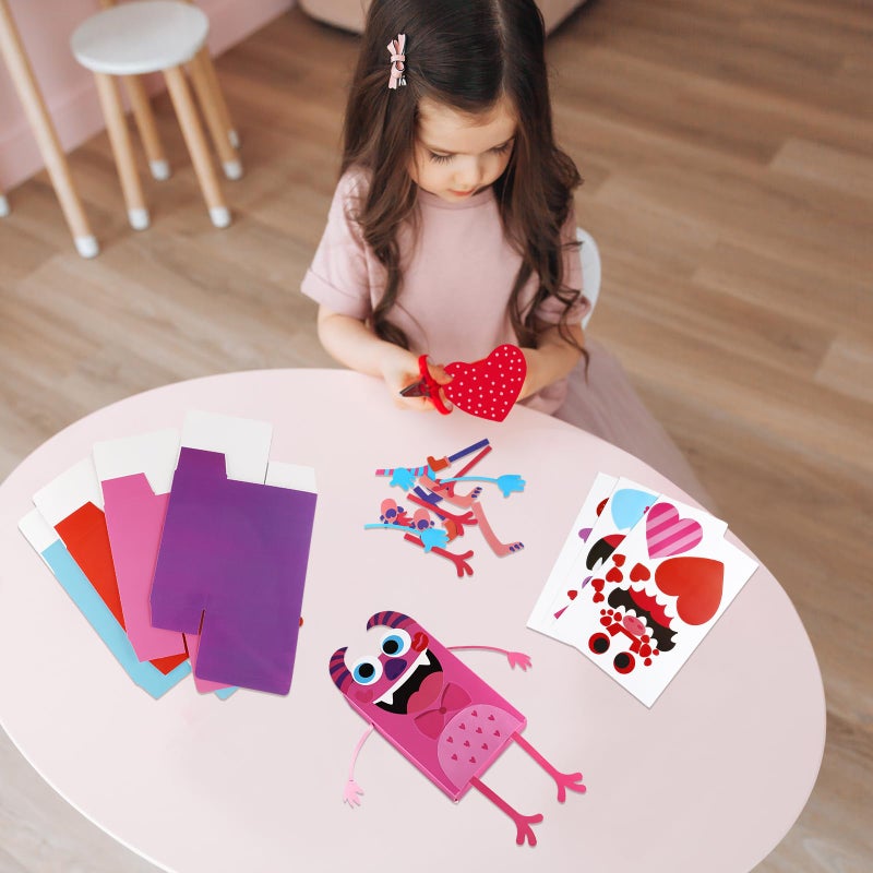 Chivertion 12 Sets Valentine Box Craft Kits Valentines Monster Paper Box Crafts Bulk Make Your Own DIY Ornament for Valentine Exchange Gift School Home Family Party Supplies - Image 5