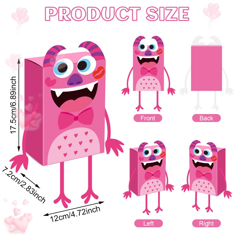Chivertion 12 Sets Valentine Box Craft Kits Valentines Monster Paper Box Crafts Bulk Make Your Own DIY Ornament for Valentine Exchange Gift School Home Family Party Supplies - Image 2