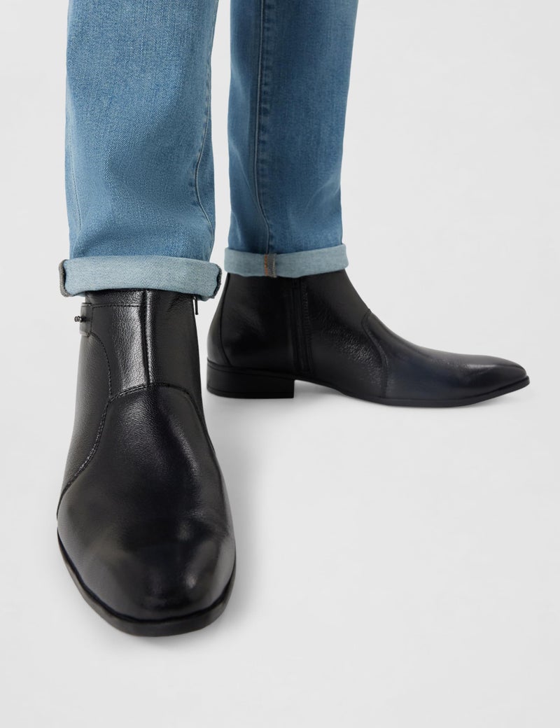 Metro Mens Leather Black Boots (Size (8 UK (42 EU)) - Image 2