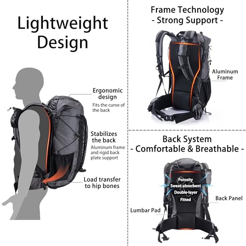 windhike Naturehike Rock-40L/60L+5L Internal Frame Hiking backpacking backpack, Camping Waterproof Bag, Ultralight Outdoor Daypack with Rain Cover for Hiking, Backpacking,Camping Survival(60+5L(updated)) - Image 5