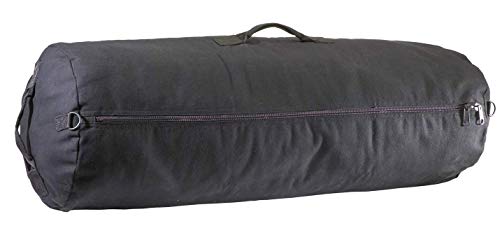 Farm Blue GI Style Zipper Duffel Bag Black - XL Heavy Duty Army Duffle Bags - Military Grade Cotton Canvas Duffle Bag - Reinforced Camping Bag - Strong Zipper & Center Grab Handle (Black, XL) - Image 1