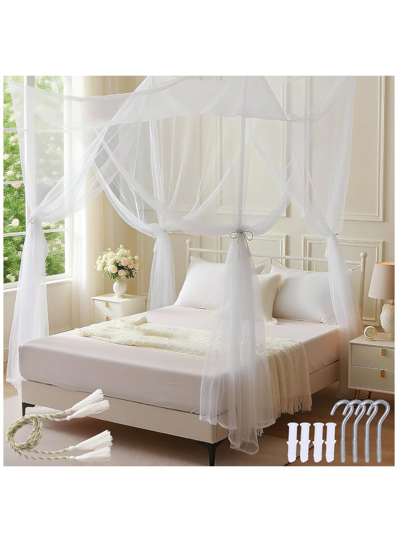 190*210*240cm Mosquito Net Double Bed White Large 4 Corner Mosquito Netting/4 Poster Bed Canopy Decorative Princess Mesh Square Canopy Bedding for Indoor/Outdoor, Bedroom, Travel, Camping - Image 1