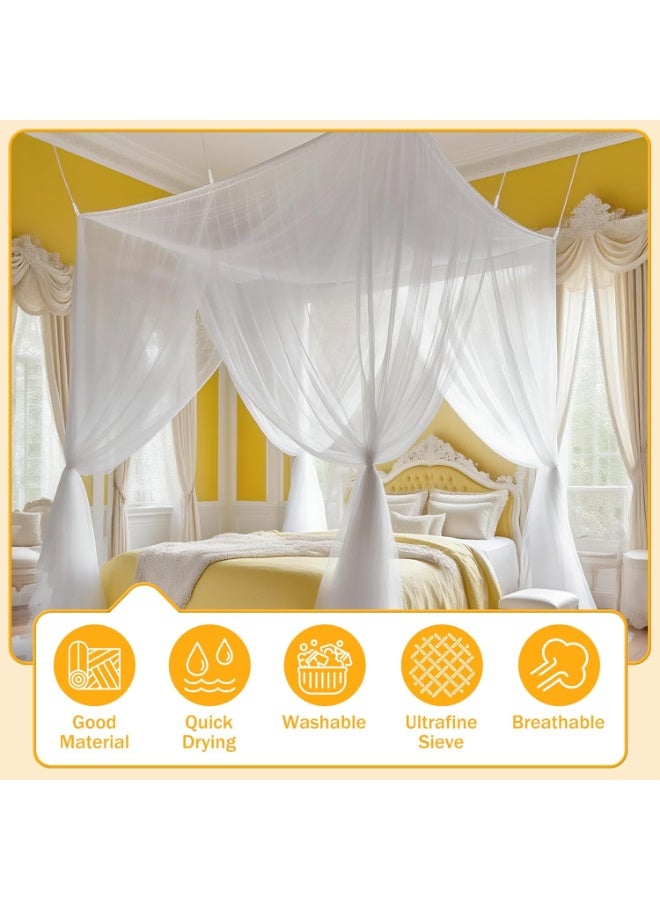 190*210*240cm Mosquito Net Double Bed White Large 4 Corner Mosquito Netting/4 Poster Bed Canopy Decorative Princess Mesh Square Canopy Bedding for Indoor/Outdoor, Bedroom, Travel, Camping - Image 3