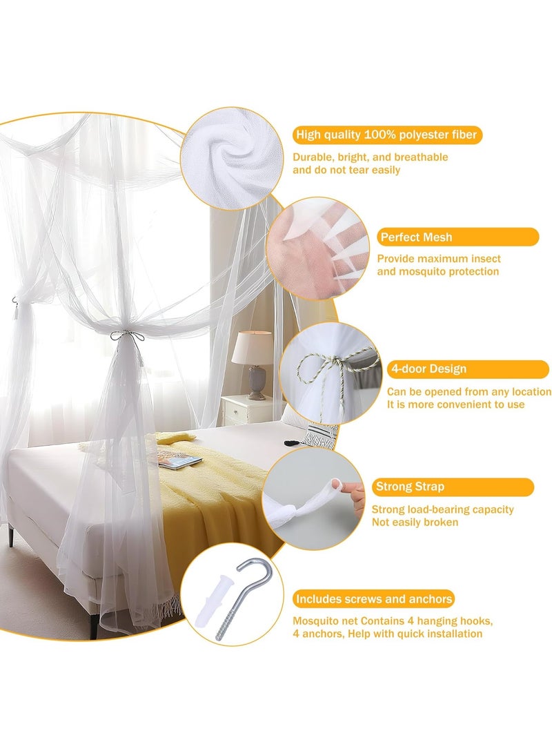 190*210*240cm Mosquito Net Double Bed White Large 4 Corner Mosquito Netting/4 Poster Bed Canopy Decorative Princess Mesh Square Canopy Bedding for Indoor/Outdoor, Bedroom, Travel, Camping - Image 4