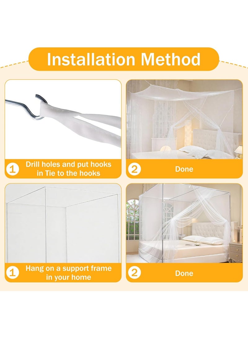 190*210*240cm Mosquito Net Double Bed White Large 4 Corner Mosquito Netting/4 Poster Bed Canopy Decorative Princess Mesh Square Canopy Bedding for Indoor/Outdoor, Bedroom, Travel, Camping - Image 5