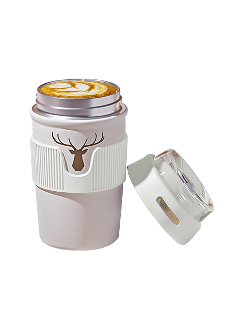 SYOSI كوب 14 أونصة مع غطاء، كوب معزول فراغي حراري للسفر من الفولاذ المقاوم للصدأ خالي من BPA، كوب قهوة للسفر، كوب قهوة مع مصاصة، كوب قهوة بغطاء منزلق مقاوم للرش (أبيض) - Image 1