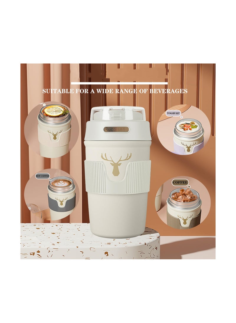 SYOSI كوب 14 أونصة مع غطاء، كوب معزول فراغي حراري للسفر من الفولاذ المقاوم للصدأ خالي من BPA، كوب قهوة للسفر، كوب قهوة مع مصاصة، كوب قهوة بغطاء منزلق مقاوم للرش (أبيض) - Image 3