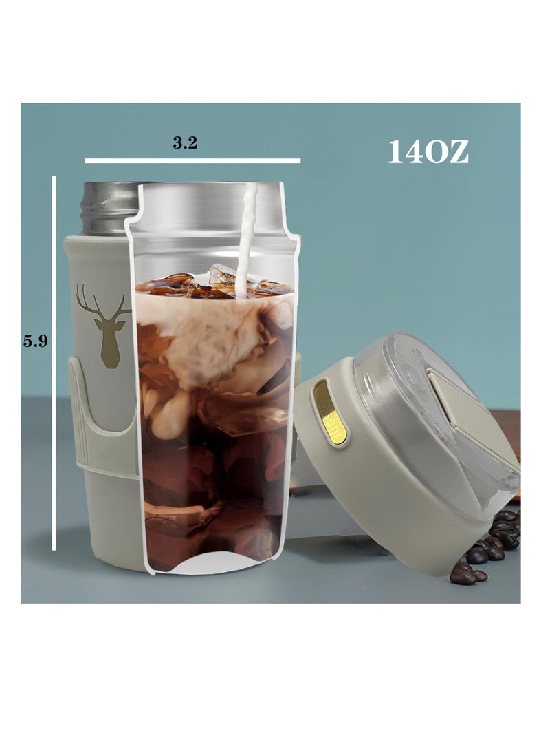 SYOSI كوب 14 أونصة مع غطاء، كوب معزول فراغي حراري للسفر من الفولاذ المقاوم للصدأ خالي من BPA، كوب قهوة للسفر، كوب قهوة مع مصاصة، كوب قهوة بغطاء منزلق مقاوم للرش (أبيض) - Image 5