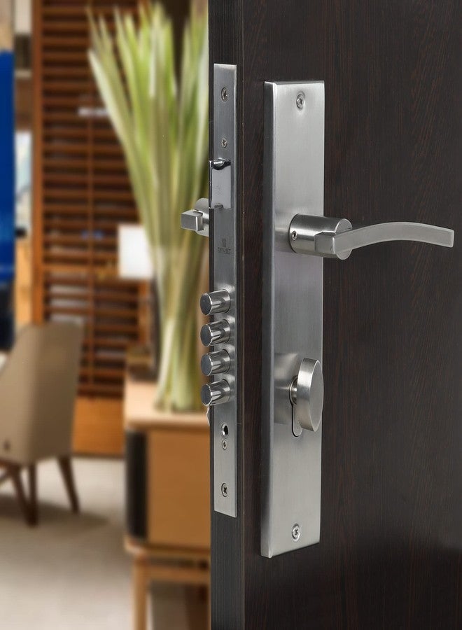 Crust Premium 10 Inch Cylindrical Plate Mortise Door Lock Handle Set/Mortise Lock with Brass Lock Body and One Side Key 60mm Brass Cylinder Set with 3 Brass Computer Keys (Ivy) - Image 2