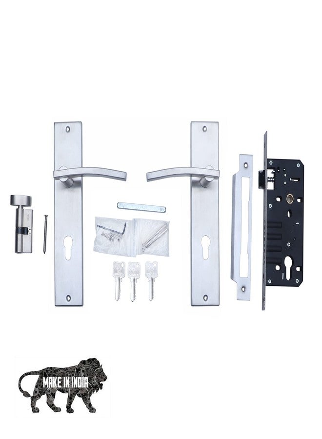 Crust Premium 10 Inch Cylindrical Plate Mortise Door Lock Handle Set/Mortise Lock with Brass Lock Body and One Side Key 60mm Brass Cylinder Set with 3 Brass Computer Keys (Ivy) - Image 5