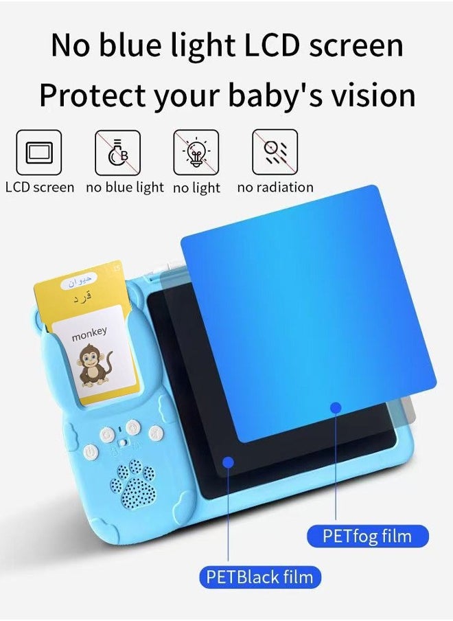 Educational games for kids,112 Bilingual Talking Flashcards + LCD Drawing Tablet for Kids 1,2,3,4,5 Years - English & Arabic Learning Toy, Educational toys for Toddlers, Early Development Smart Board with 224 Words ，USB charging, blue  - Image 3