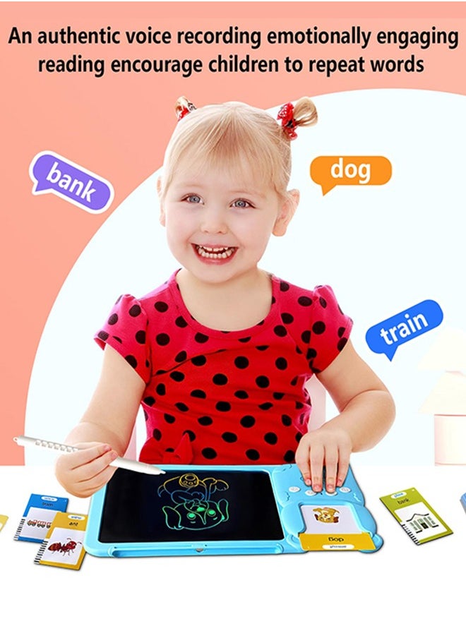 Educational games for kids,112 Bilingual Talking Flashcards + LCD Drawing Tablet for Kids 1,2,3,4,5 Years - English & Arabic Learning Toy, Educational toys for Toddlers, Early Development Smart Board with 224 Words ，USB charging, blue  - Image 2
