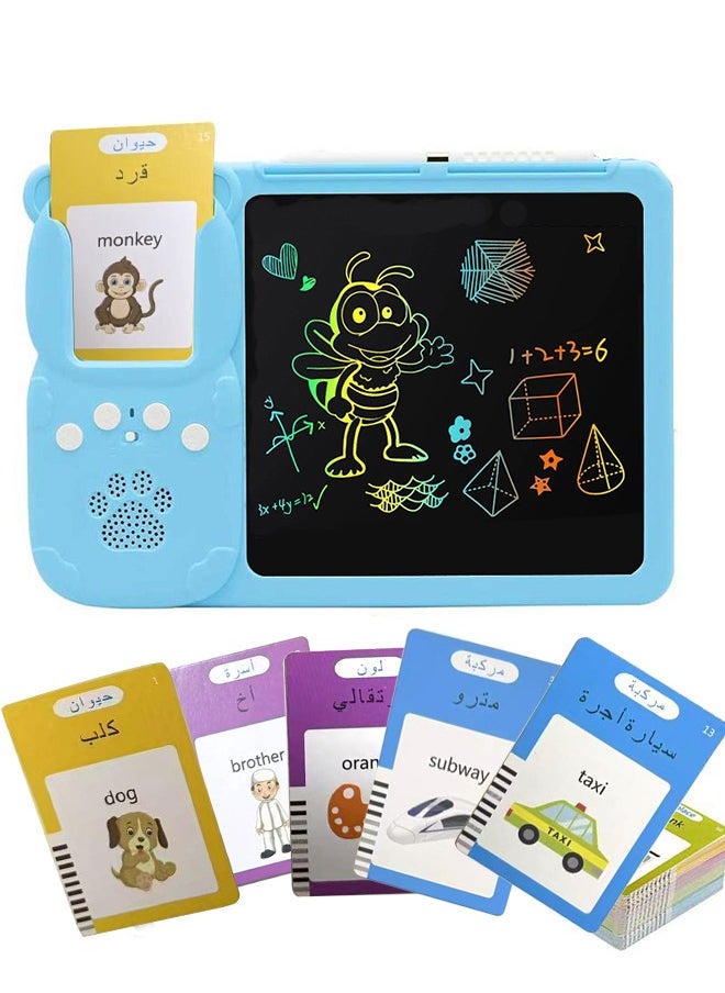 Educational games for kids,112 Bilingual Talking Flashcards + LCD Drawing Tablet for Kids 1,2,3,4,5 Years - English & Arabic Learning Toy, Educational toys for Toddlers, Early Development Smart Board with 224 Words ，USB charging, blue  - Image 1