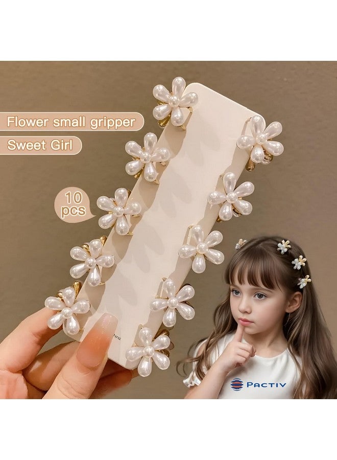 باكتيف 10 قطع من مشابك الشعر الصغيرة على شكل لؤلؤة، مشابك شعر على شكل زهرة صغيرة، دبابيس شعر صغيرة لطيفة للنساء والفتيات، مشابك شعر مزخرفة، مشابك شعر غير قابلة للانزلاق، إكسسوارات شعر للشعر الطويل الرقيق والسميك (أبيض) - Image 3