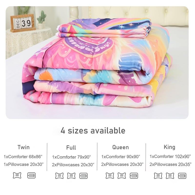 EDGZKO Rainbow Cat Comforter Set: Twin Size Cute Colorful Cat Bedding for Kids Teen Girls Room Decor Kawaii Purple Pink Ethnic Kitten Quilt Floral Feline Castle Bed Sets 2 Piece - Image 5