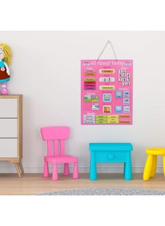 Navaris Kids Magnetic Calendar - Early Years Learning - Weather, Date, Month, Day, Season Educational Chart For Children - Kids Wall Board - Pink  - Image 5