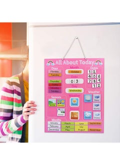 Navaris Kids Magnetic Calendar - Early Years Learning - Weather, Date, Month, Day, Season Educational Chart For Children - Kids Wall Board - Pink  - Image 2