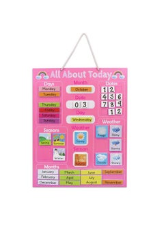 Navaris Kids Magnetic Calendar - Early Years Learning - Weather, Date, Month, Day, Season Educational Chart For Children - Kids Wall Board - Pink  - Image 1