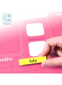 Navaris Kids Magnetic Calendar - Early Years Learning - Weather, Date, Month, Day, Season Educational Chart For Children - Kids Wall Board - Pink  - Image 3