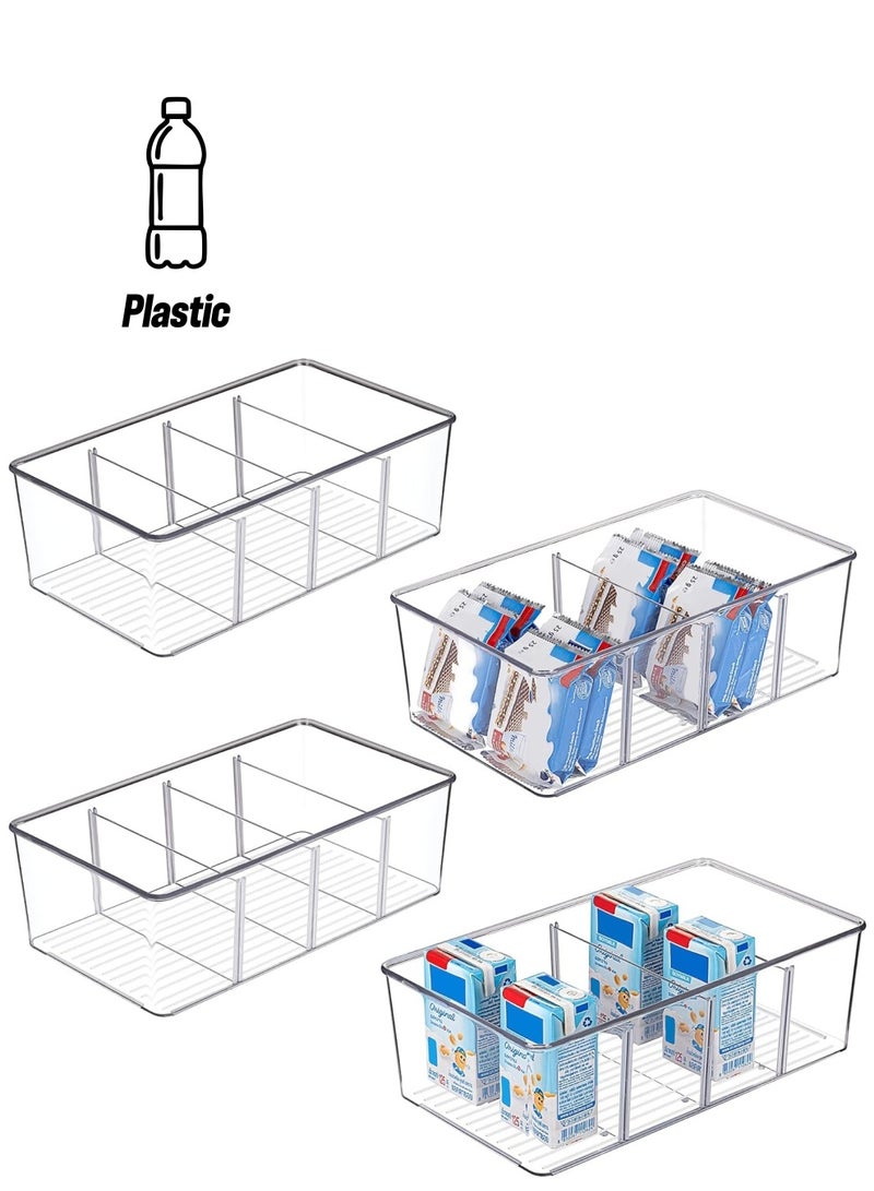Hihonor 4 Pack Food Storage Organizer Bins, Clear Plastic Bins for Pantry, Kitchen, Fridge, Cabinet Organization and Storage, 4 Compartment Holder Packets, Snacks, Pouches, Spice Packets (Clear)  - Image 1