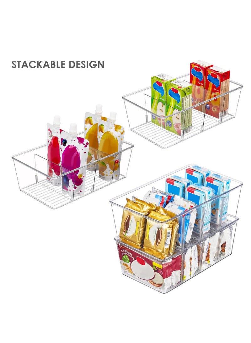 Hihonor 4 Pack Food Storage Organizer Bins, Clear Plastic Bins for Pantry, Kitchen, Fridge, Cabinet Organization and Storage, 4 Compartment Holder Packets, Snacks, Pouches, Spice Packets (Clear)  - Image 2