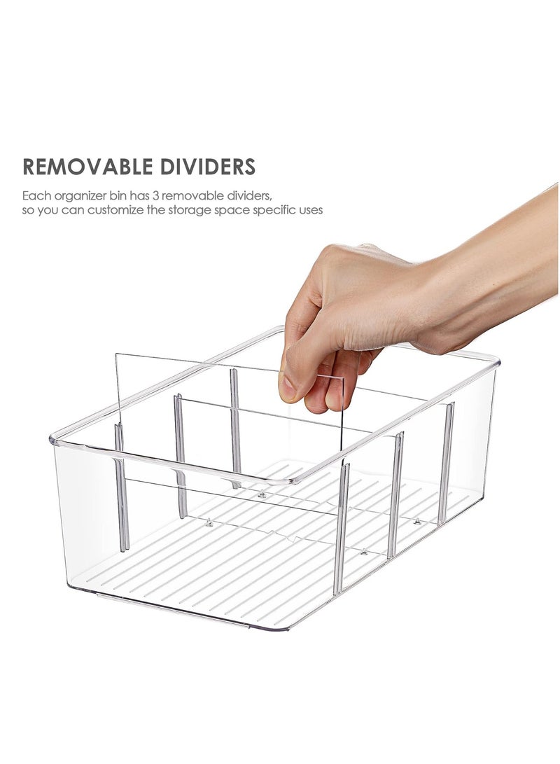 Hihonor 4 Pack Food Storage Organizer Bins, Clear Plastic Bins for Pantry, Kitchen, Fridge, Cabinet Organization and Storage, 4 Compartment Holder Packets, Snacks, Pouches, Spice Packets (Clear)  - Image 3