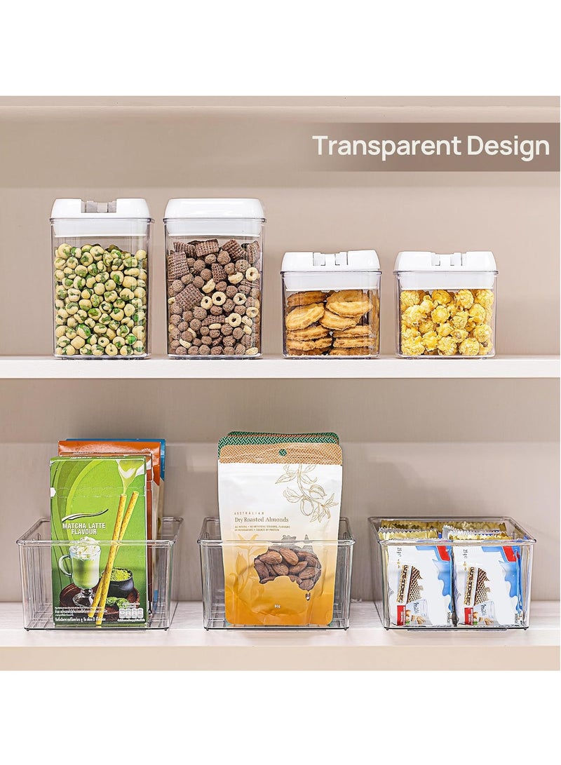 Hihonor 4 Pack Food Storage Organizer Bins, Clear Plastic Bins for Pantry, Kitchen, Fridge, Cabinet Organization and Storage, 4 Compartment Holder Packets, Snacks, Pouches, Spice Packets (Clear)  - Image 5