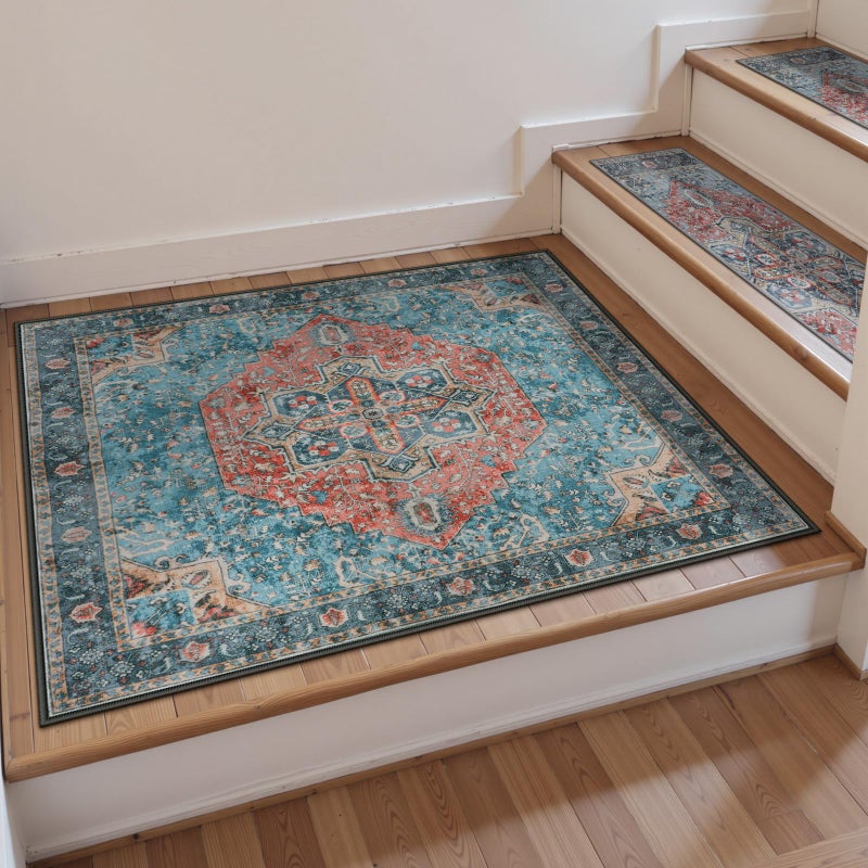OJIA NonSlip Stair Treads Matching Mat for Wooden Steps Square Rubber Backing AntiSlip Stair Carpet Landing Mat Stair Rugs 31x31 inch Carpet for Stairs