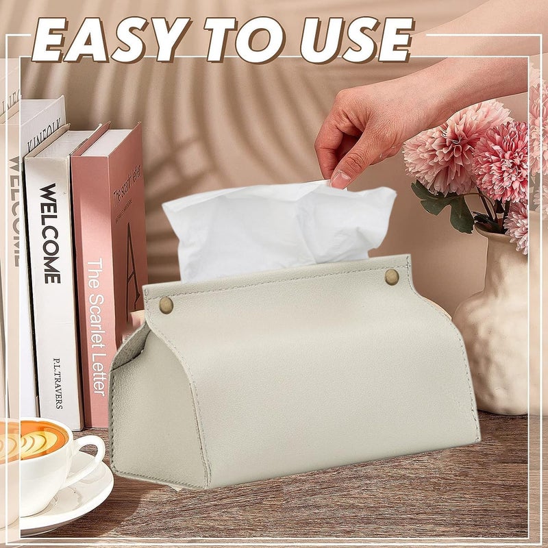 Goodern Tissue Box Cover Holder,Modern PU Leather Tissue Box Cover Holder Organizer for Bathroom Home Living Room,Bedroom,Kitchen,Vanity Countertop,Office Desk Tissue Box Tissue Cover for Car-Beige - Image 3